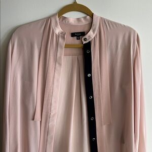 Paul Smith Silk Pink Button-Up Blouse with Navy Trim